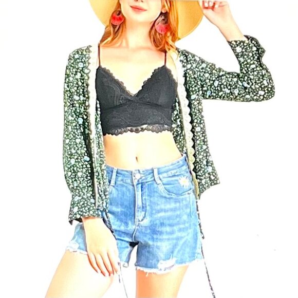 Allegra K Long Sleeve Blue Floral Blouse, Tie Closure (XL) NWT - Picture 4 of 14